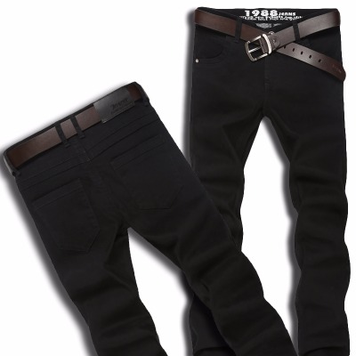 jeans韓版男士牛仔褲長褲修身中腰寬松直筒黑色牛仔褲休閑彈力潮