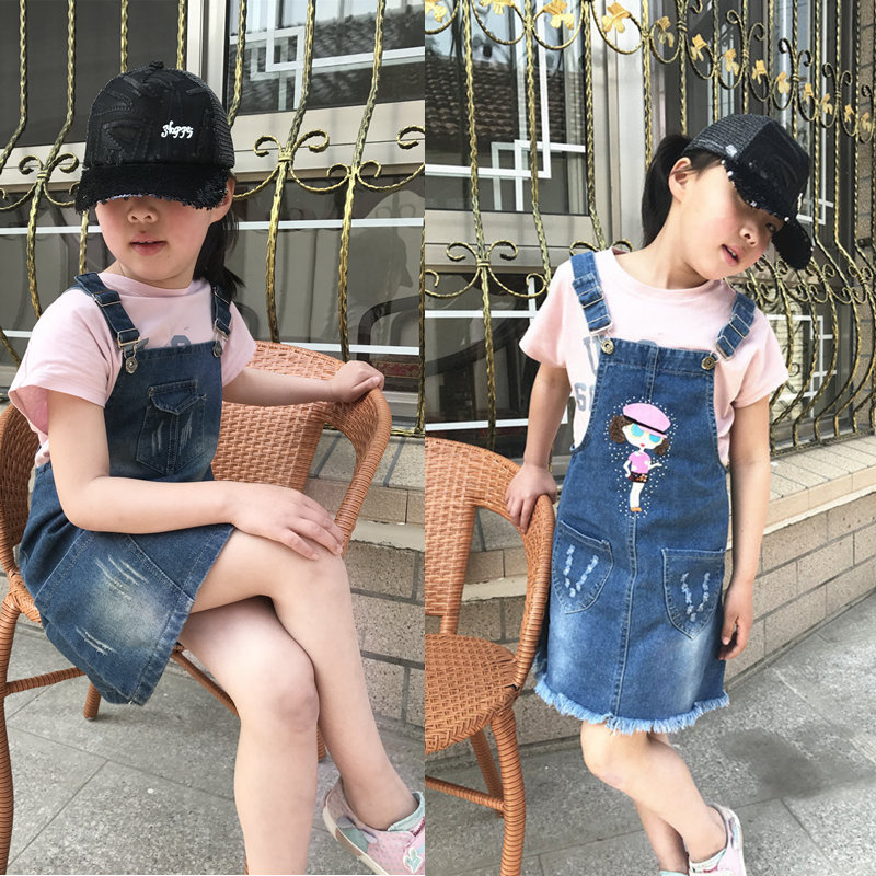 Children's wear spring and autumn summer girls' belt skirt 2020 new children's Denim shoulder skirt Korean version Baby Dress
