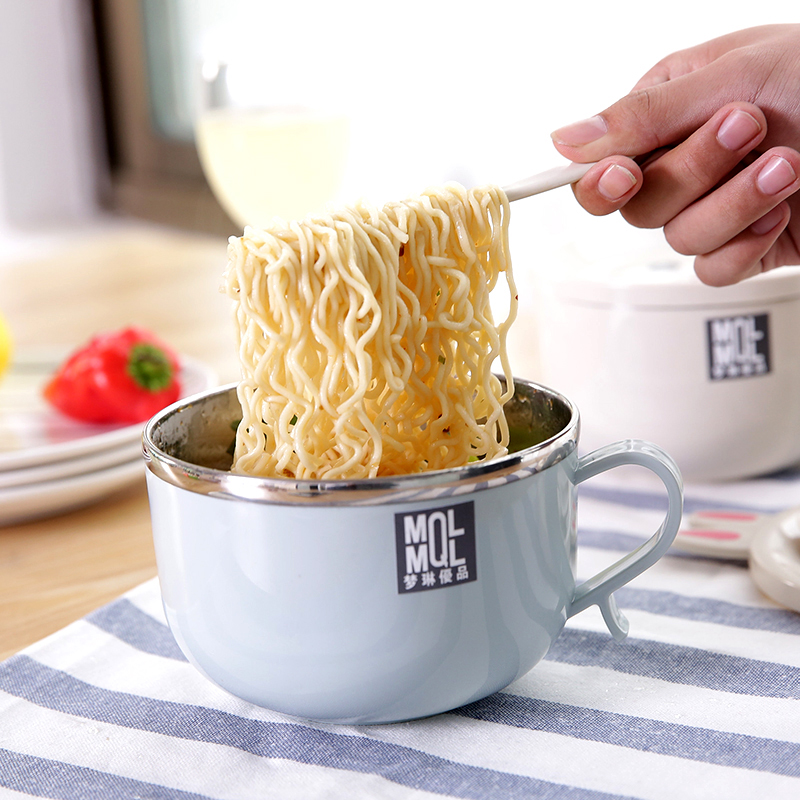 不锈钢泡面碗带盖大号碗学生便当盒方便面碗宿舍碗筷套装大碗