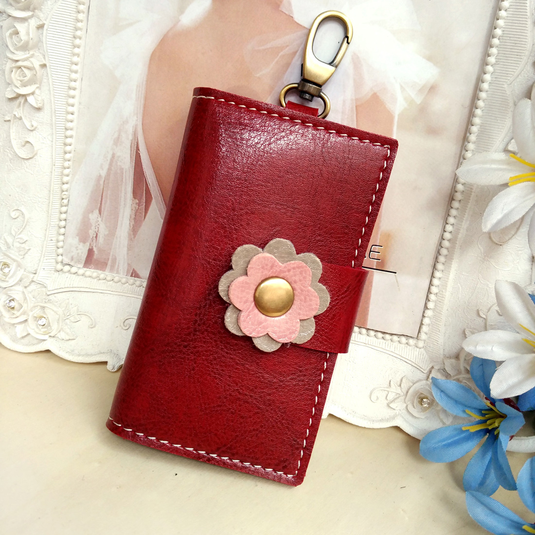 Women's Sweet Elegant Car/Electric Vehicle Key Case With Coin Pocket And Card Slot, Integrated Multifunctional Keychain_voghion.com