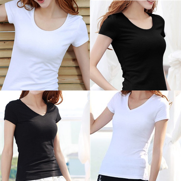 Short sleeve T-shirt women's pure white T-shirt bottoming shirt women's black bottoming Shirt Short Sleeve women